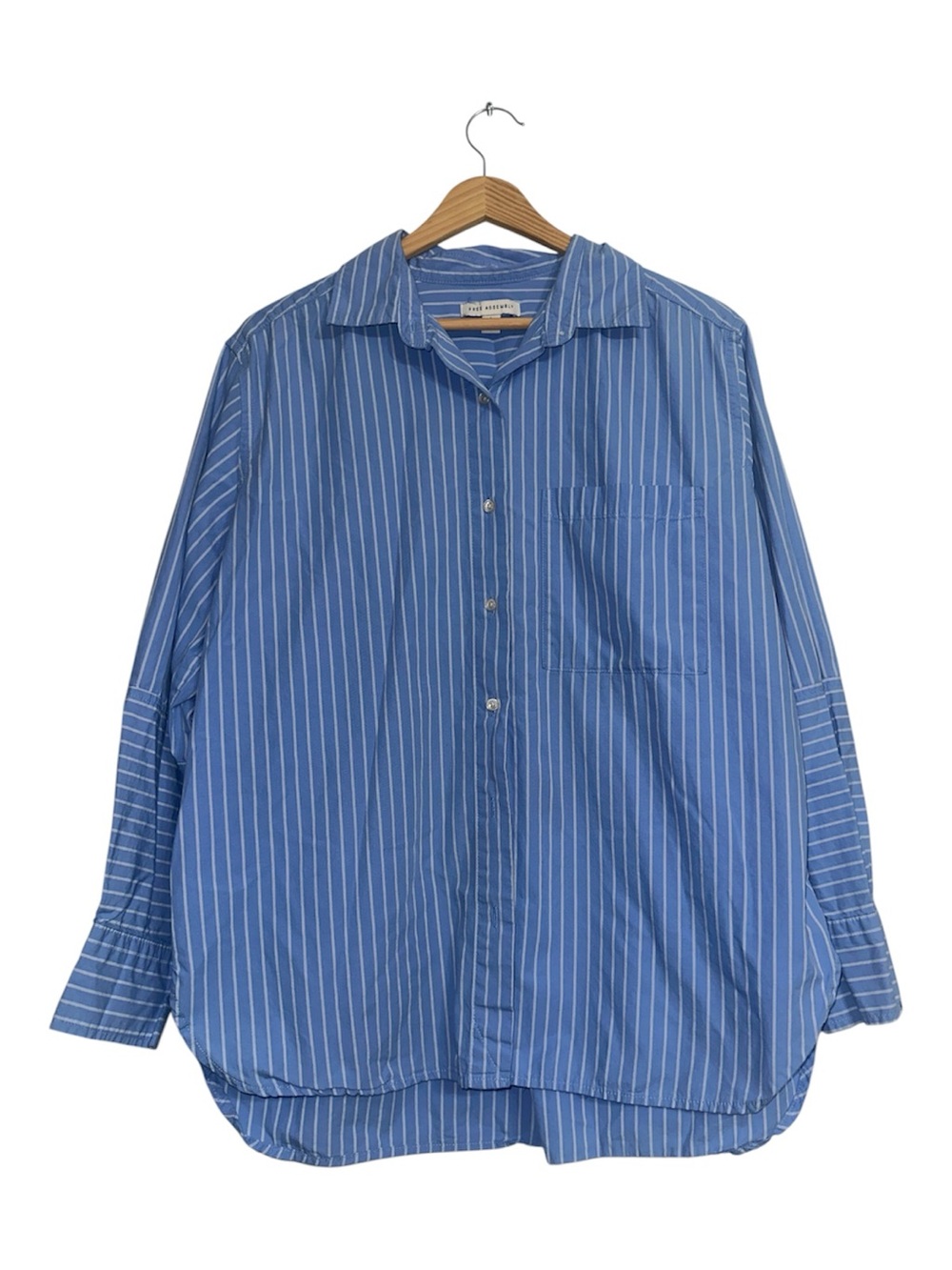 Free Assembly Womens Blue White Striped Sz L  Button Up Shirt Relaxed Fit